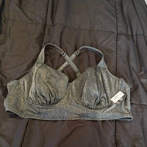 Torrid Plus Size 4 4X Lightly Lined Mid Coverage Black Sparkle Bikini Top